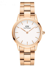 Daniel Wellington Iconic Link White Dial Rose Gold Steel Strap Watch For Women - DW00100211
