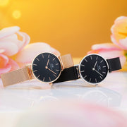 Daniel Wellington Petite Ashfield Black Dial Black Mesh Strap Watch For Women - DW00100246