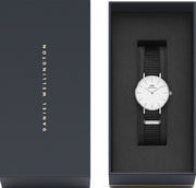 Daniel Wellington Classic Petite Cornwall White Dial Black Nylon Strap Watch For Women - DW00100252