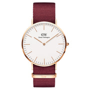 Daniel Wellington Classic Roselyn White Dial Maroon Nylon Strap Watch For Women - DW00100267