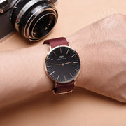 Daniel Wellington Classic Roselyn Black Dial Maroon Nylon Strap Watch For Women - DW00100269