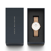 Daniel Wellington Petite Melrose White Dial Rose Gold Mesh Strap Watch For Women - DW00100305