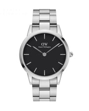 Daniel Wellington Iconic Link Black Dial Silver Steel Strap Watch For Women - DW00100342