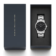 Daniel Wellington Iconic Link Black Dial Silver Steel Strap Watch For Women - DW00100342