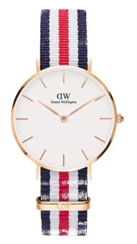 Daniel Wellington Petite Canterbury White Dial Three Tone Nylon Strap Watch For Women - DW00100357