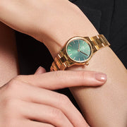 Daniel Wellington Iconic Link Emerald Green Dial Rose Gold Steel Strap Watch For Women - DW00100421