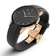 Daniel Wellington Iconic Motion Black Dial Rubber Strap Watch For Women - DW00100426