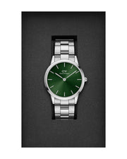Daniel Wellington Iconic Link Emerald Green Dial Silver Steel Strap Watch For Men - DW00100427