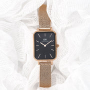 Daniel Wellington Quadro Melrose Black Dial Rose Gold Mesh Bracelet Watch For Women - DW00100432