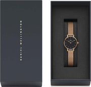 Daniel Wellington Petite Pressed Melrose Black Dial Rose Gold Mesh Strap Watch For Women - DW00100440
