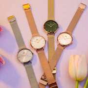 Daniel Wellington Petite Emerald Green Dial Gold Mesh Strap Watch For Women - DW00100480