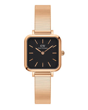 Daniel Wellington Quadro Studio Black Dial Rose Gold Mesh Strap Watch For Women - DW00100518