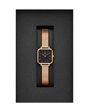 Daniel Wellington Quadro Studio Black Dial Rose Gold Mesh Strap Watch For Women - DW00100518