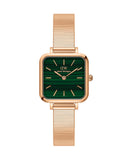 Daniel Wellington Quadro Studio Green Dial Rose Gold Mesh Strap Watch For Women - DW00100520