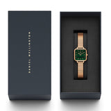 Daniel Wellington Quadro Studio Green Dial Rose Gold Mesh Strap Watch For Women - DW00100520