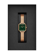 Daniel Wellington Quadro Studio Green Dial Rose Gold Mesh Strap Watch For Women - DW00100520