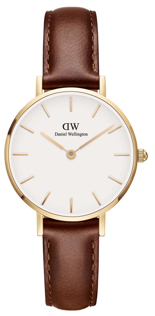 Daniel Wellington Classic Petite St Mawes White Dial Brown Leather Strap Watch For Women - DW00100231