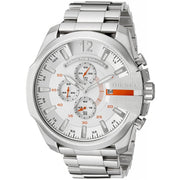 Diesel Mega Chief Chronograph White Dial Silver Steel Strap Watch For Men - DZ4328