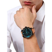 Diesel Mega Chief Chronograph Black Dial Brown Leather Strap Watch For Men - DZ4476