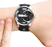 Diesel Mini Daddy Black Silver Dial Black Leather Strap Watch For Men - DZ7307