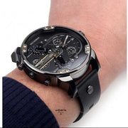 Diesel Mr Daddy 2.0 Chronograph Black Dial Black Leather Strap Watch For Men - DZ7348