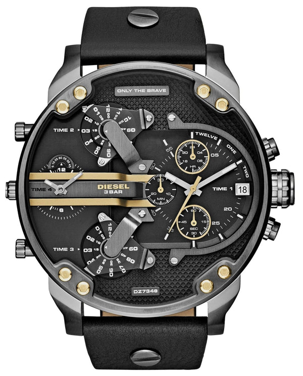 Diesel Mr Daddy 2.0 Chronograph Black Dial Black Leather Strap Watch For Men - DZ7348