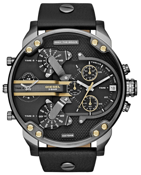 DIESEL Mr.Daddy 時計 Diesel Mr Daddy 2.0 Chronograph Black Dial Black Leather Strap
