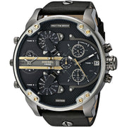 Diesel Mr Daddy 2.0 Chronograph Black Dial Black Leather Strap Watch For Men - DZ7348