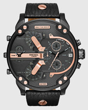 Diesel Mr Daddy 2.0 Chronograph Black Dial Black Leather Strap Watch For Men - DZ7350
