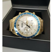 Hugo Boss Trophy Chronograph White Dial Gold Steel Strap Watch for Men - 1513631