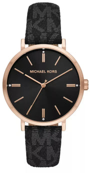 Michael Kors Addyson Quartz Black Dial Black Leather Strap Watch for Women - MK2948