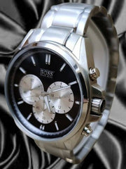 Hugo Boss Driver Chronograph Black Dial Silver Steel Strap Watch for Men - 1512883