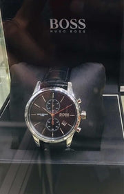 Hugo Boss Jet Chronograph Black Dial Black Leather Strap Watch for Men - 1513279