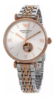 Emporio Armani Meccannico Gianni T-Bar Analog White Dial Two Tone Steel Strap Watch For Women - AR60019