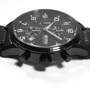Hugo Boss Aeroliner Chronograph Black Dial Black Steel Strap Watch for Men - 1513180