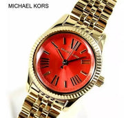 Michael Kors Lexington Quartz Orange Dial Gold Steel Strap Watch For Women - MK3284