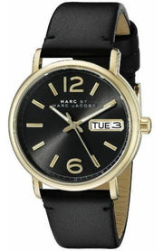 Marc Jacobs Fergus Black Dial Black Leather Strap Watch for Women - MBM8651