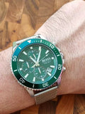 Hugo Boss Admiral Chronograph Green Dial Silver Mesh Bracelet Watch for Men - 1513905