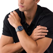 Michael Kors Accelerator Chronograph Blue Dial Grey Steel Strap Watch For Men - MK9111
