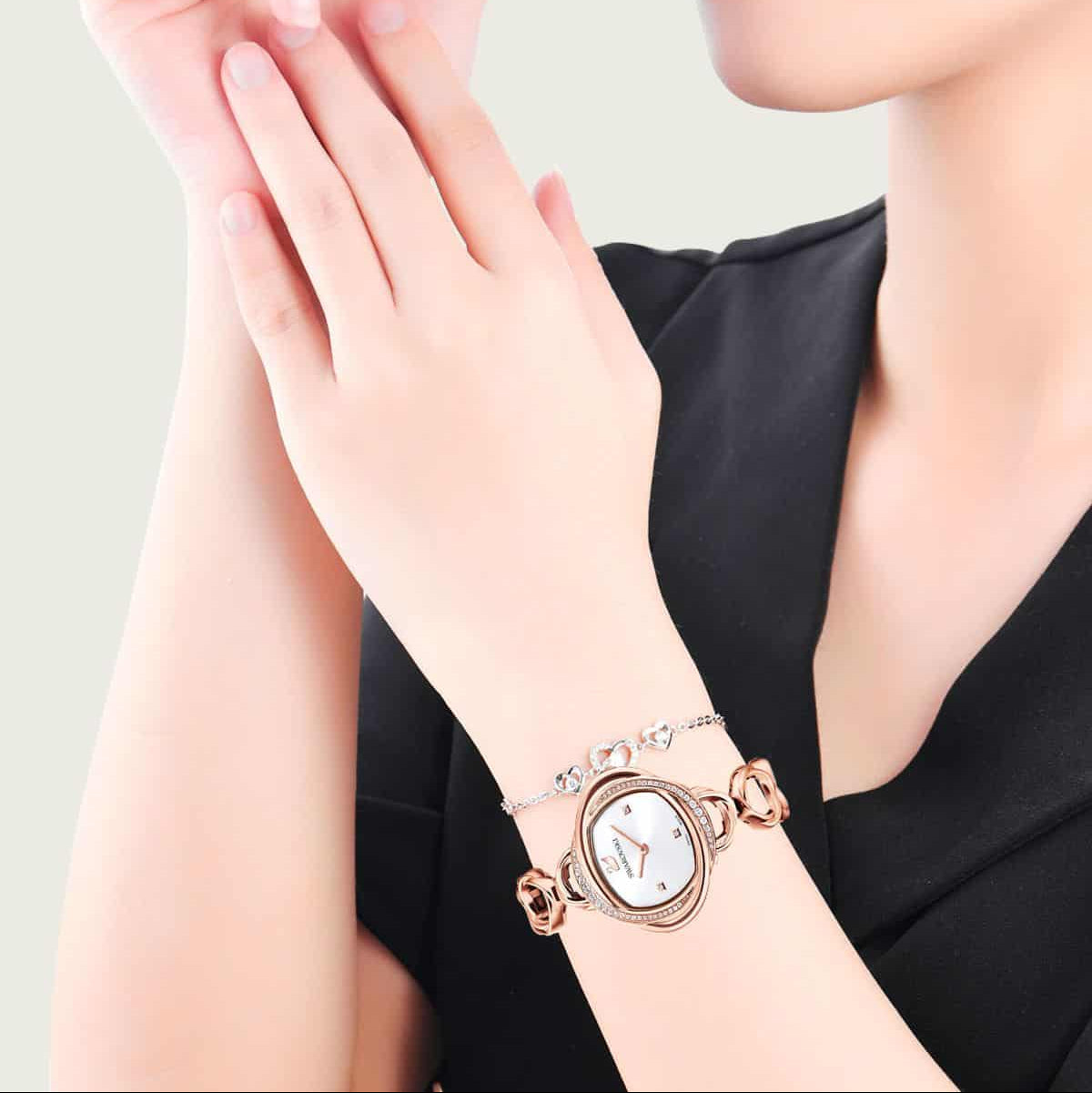 Swarovski Crystal Flower Silver Dial Rose Gold Steel Strap Watch for W