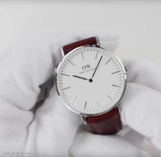 Daniel Wellington Classic St Mawes White Dial Brown Leather Strap Watch For Men - DW00100021