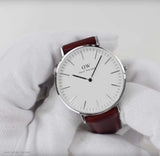 Daniel Wellington Classic St Mawes White Dial Brown Leather Strap Watch For Men - DW00100021