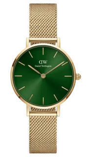 Daniel Wellington Petite Emerald Green Dial Gold Mesh Strap Watch For Women - DW00100479