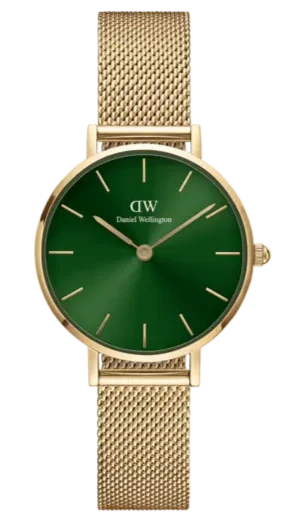 Daniel Wellington Petite Emerald Green Dial Gold Mesh Strap Watch For Women - DW00100479