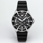 Emporio Armani Sea Explorer Meccanico Automatic Black Dial Black Silicone Strap Watch For Men - AR60062