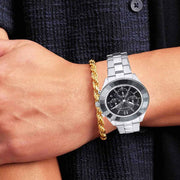 Swarovski Octea Lux Sport Chronograph Black Dial Silver Steel Strap Watch for Women - 5610520