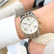 Michael Kors Lexington Chronograph Silver Dial Two Tone Steel Strap Watch for Women - MK5955