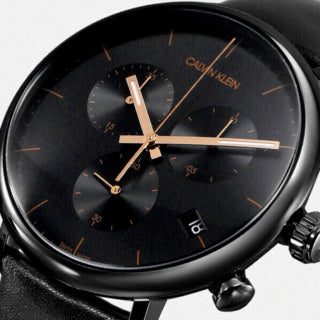 Calvin Klein High Noon Black Dial Black Leather Strap Watch for Men - K8M274CB