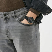 Emporio Armani Aviator Chronograph Black Dial Black Leather Strap Watch For Men - AR60028
