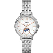 Fossil Jacqueline Multifunction Moonphase White Dial Silver Steel Strap Watch for Women - ES5164